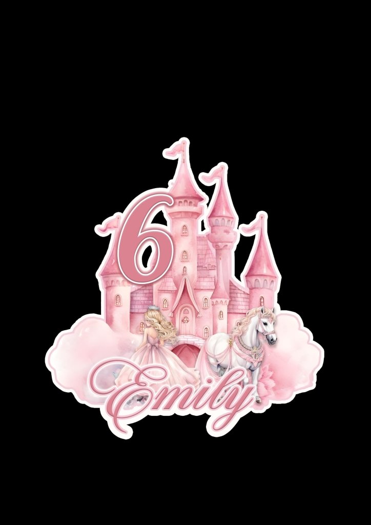 Princess Castle Birthday Cake Topper in Pink with Horse and Princess - Demi's Krafts