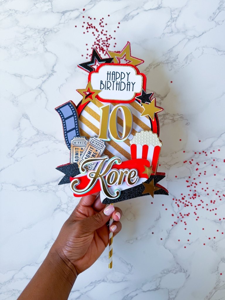 Personalized Movie Night Birthday Cake Topper: Cinema Theme - Demi's Krafts