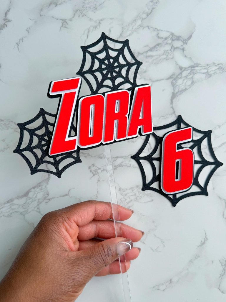 Spider web themed name and age cake topper set : Superhero cake toppers - Demi's Krafts