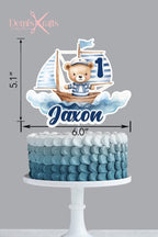 Nautical SailorTeddy Bear Boat Cake Topper: Personalized Birthday Decoration - Demi's Krafts