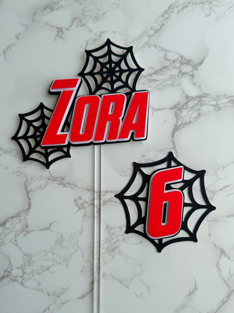 Spider web themed name and age cake topper set : Superhero cake toppers - Demi's Krafts