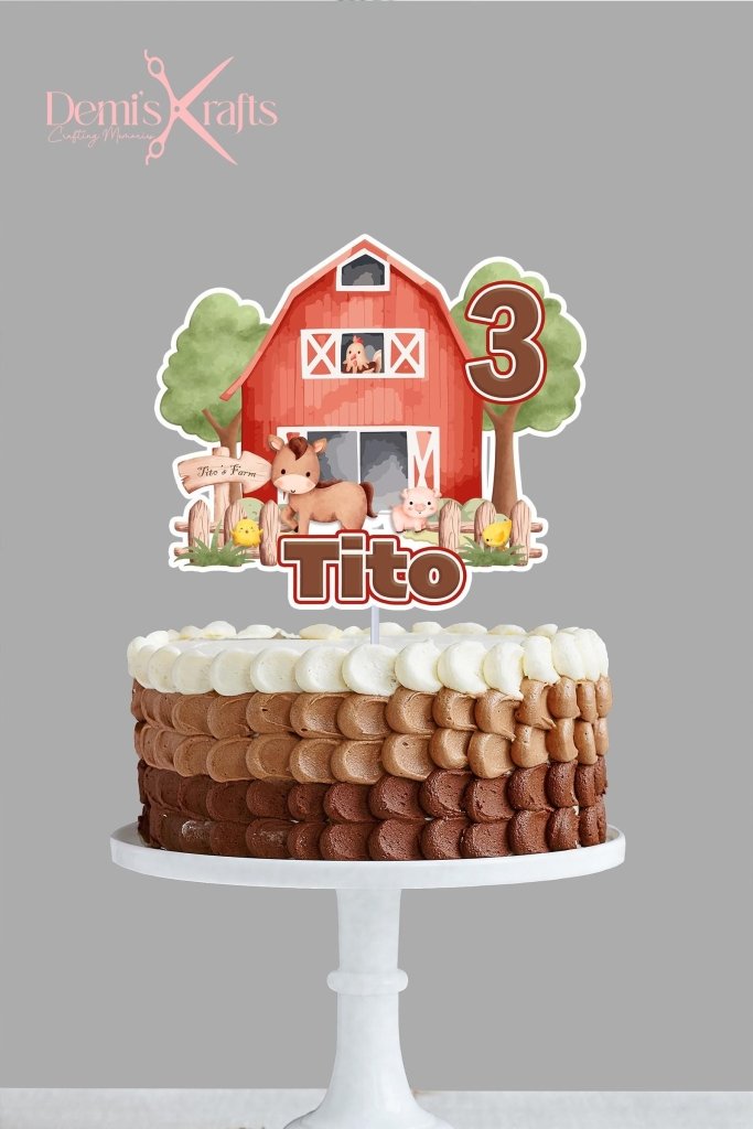 Farmhouse Red Barn Birthday Cake Topper: Personalized Farm Theme Topper - Demi's Krafts