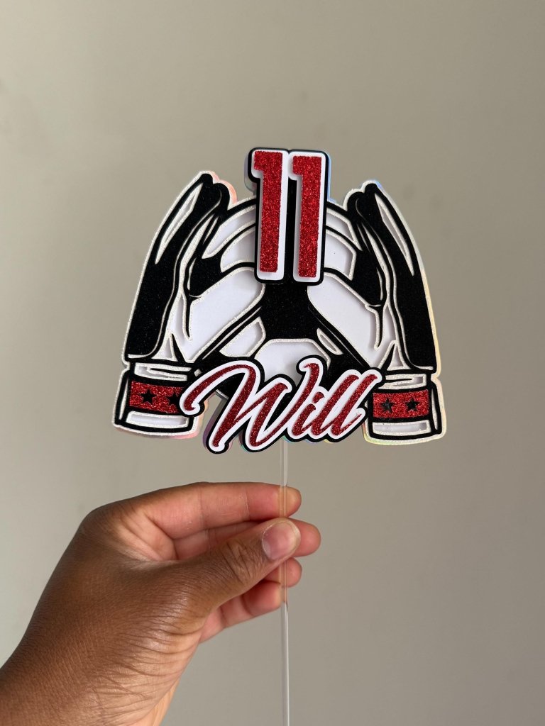 Goalie soccer themed birthday personalised cake topper - Demi's Krafts