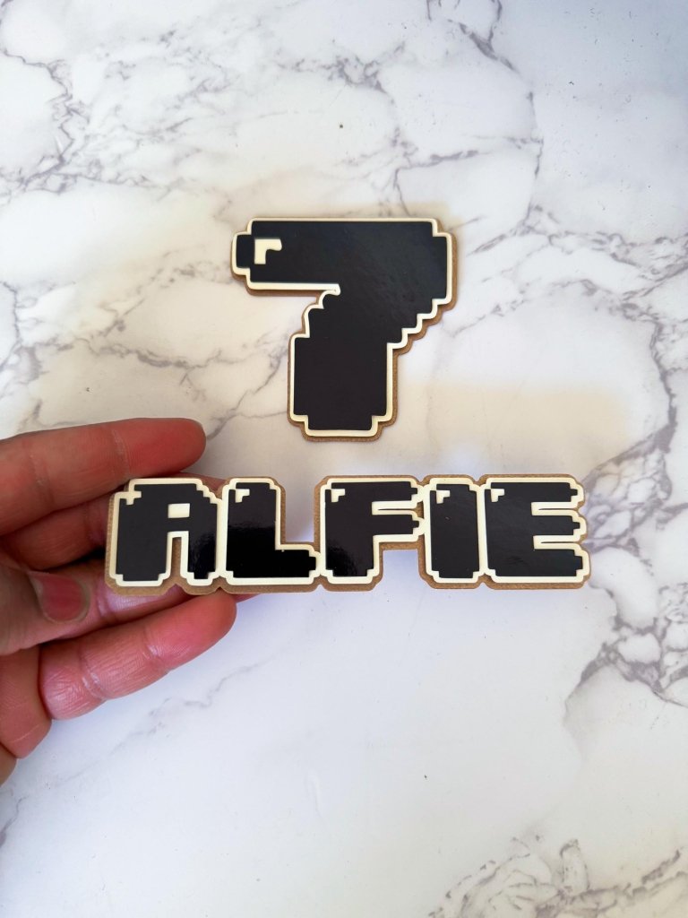 Pixel Font Name & Age Cake Topper Custom Birthday Party Decor - Demi's Krafts