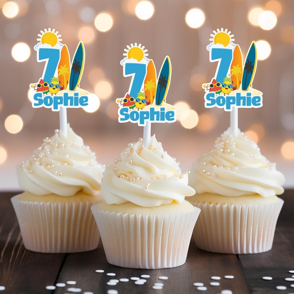 Summer Pool Birthday Cake Topper and cupcake Toppers - Demi's Krafts