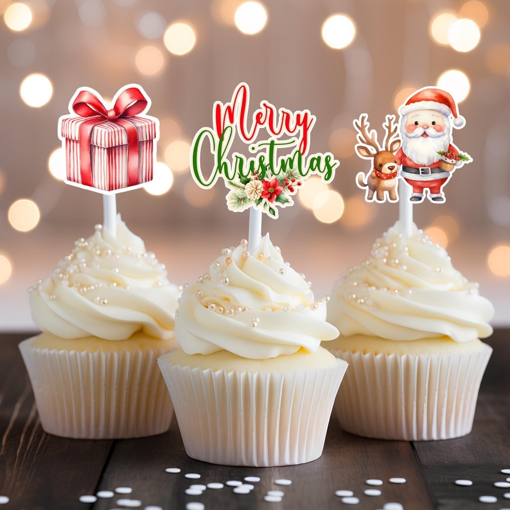 Merry Christmas Cake Topper and Cupcake Toppers - Demi's Krafts