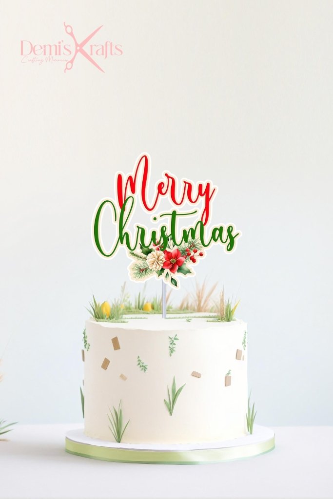 Merry Christmas Cake Topper and Cupcake Toppers - Demi's Krafts