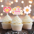 Personalised Groovy One Birthday Cake Topper: Pink & Orange - Demi's Krafts