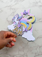 Personalised Unicorn Rainbow Birthday Cake Topper with Butterflies - Demi's Krafts