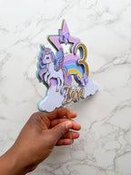Personalised Unicorn Rainbow Birthday Cake Topper with Butterflies - Demi's Krafts
