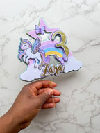 Personalised Unicorn Rainbow Birthday Cake Topper with Butterflies - Demi's Krafts