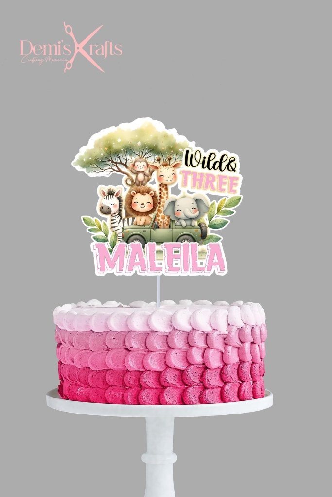 Wild and Three safari birthday cake topper and cupcake toppers - Demi's Krafts