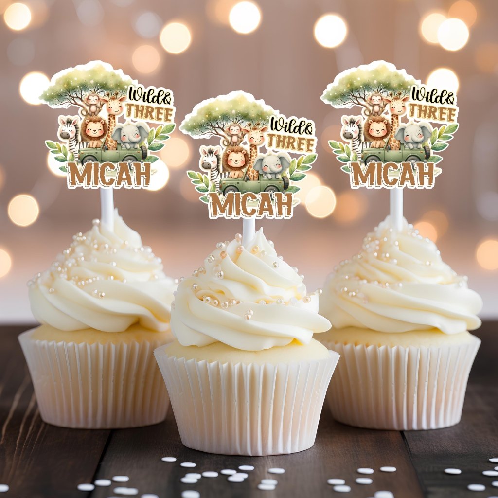 Wild and Three safari birthday cake topper and cupcake toppers - Demi's Krafts