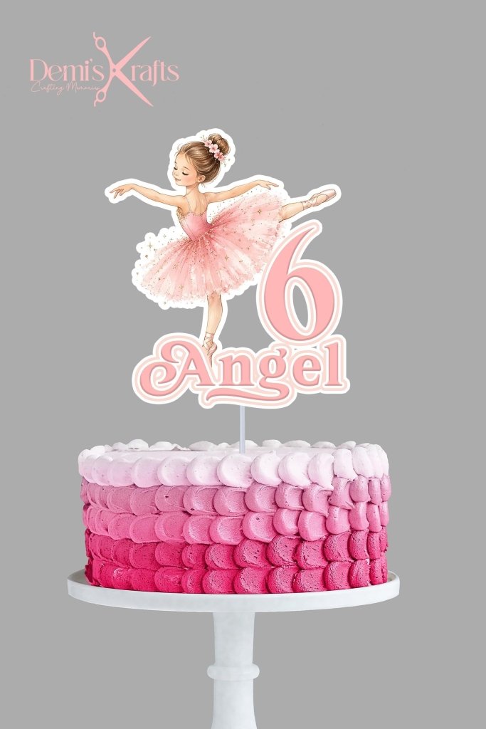 Personalised Pink Ballerina Birthday Cake Topper and Cupcake Toppers - Demi's Krafts