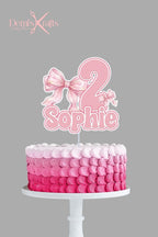 Personalised Pink Bows Birthday Cake Topper - Demi's Krafts