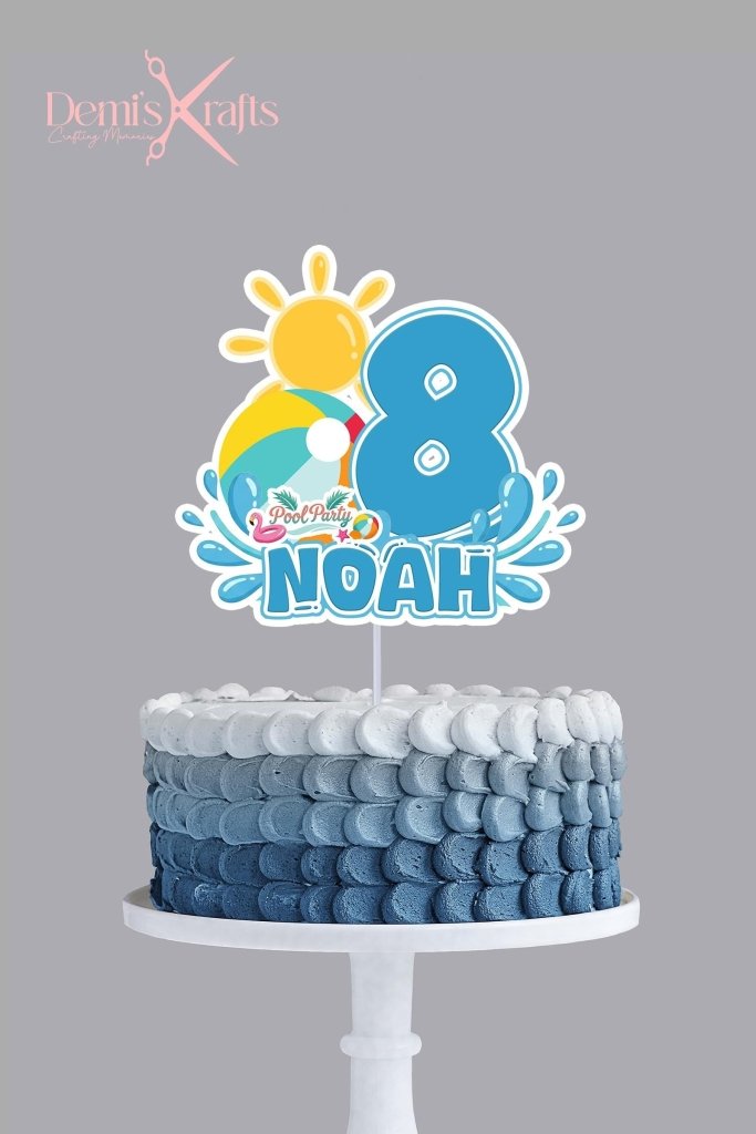 Personalised Pool Party Birthday Cake Topper - Demi's Krafts