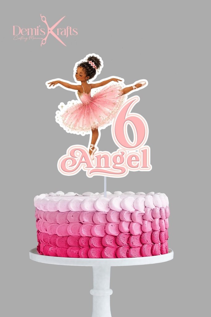 Personalised Pink Ballerina Birthday Cake Topper and Cupcake Toppers - Demi's Krafts