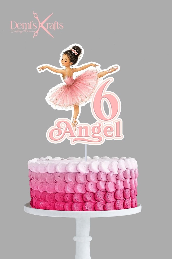 Personalised Pink Ballerina Birthday Cake Topper and Cupcake Toppers - Demi's Krafts
