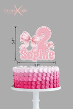Personalised Pink Bows Birthday Cake Topper - Demi's Krafts