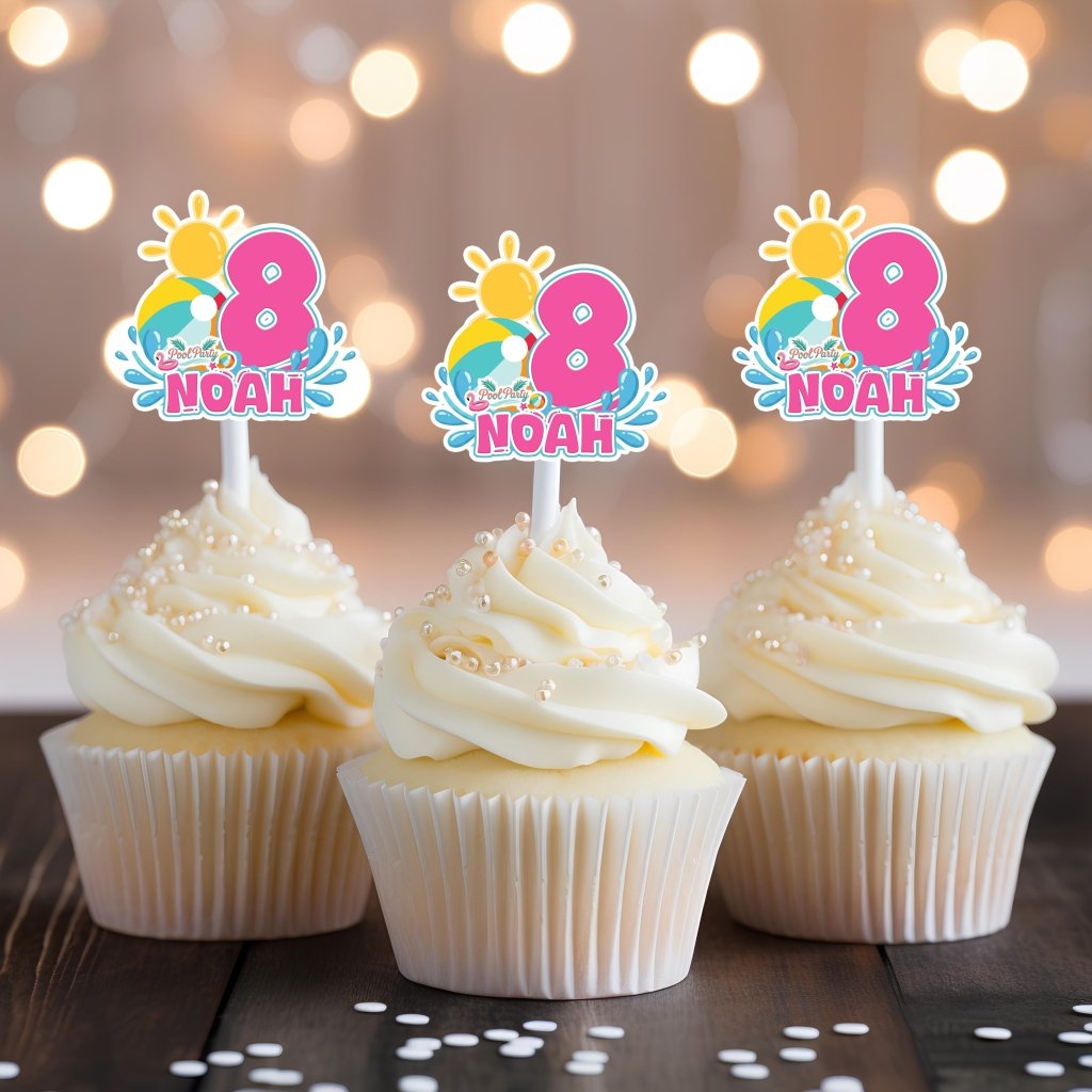 Personalised Pool Party Birthday Cake Topper - Demi's Krafts