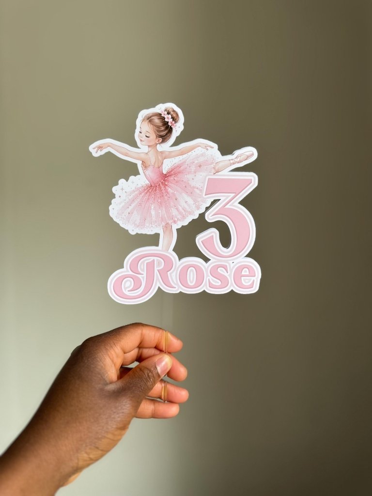 Personalised Pink Ballerina Birthday Cake Topper and Cupcake Toppers - Demi's Krafts