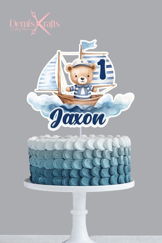 Personalised Nautical Sailor Teddy Bear Boat Cake Topper