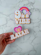 9 is a vibe Birthday Cake Topper Set: Groovy Glitter Daisies, Disco Ball - Demi's Krafts