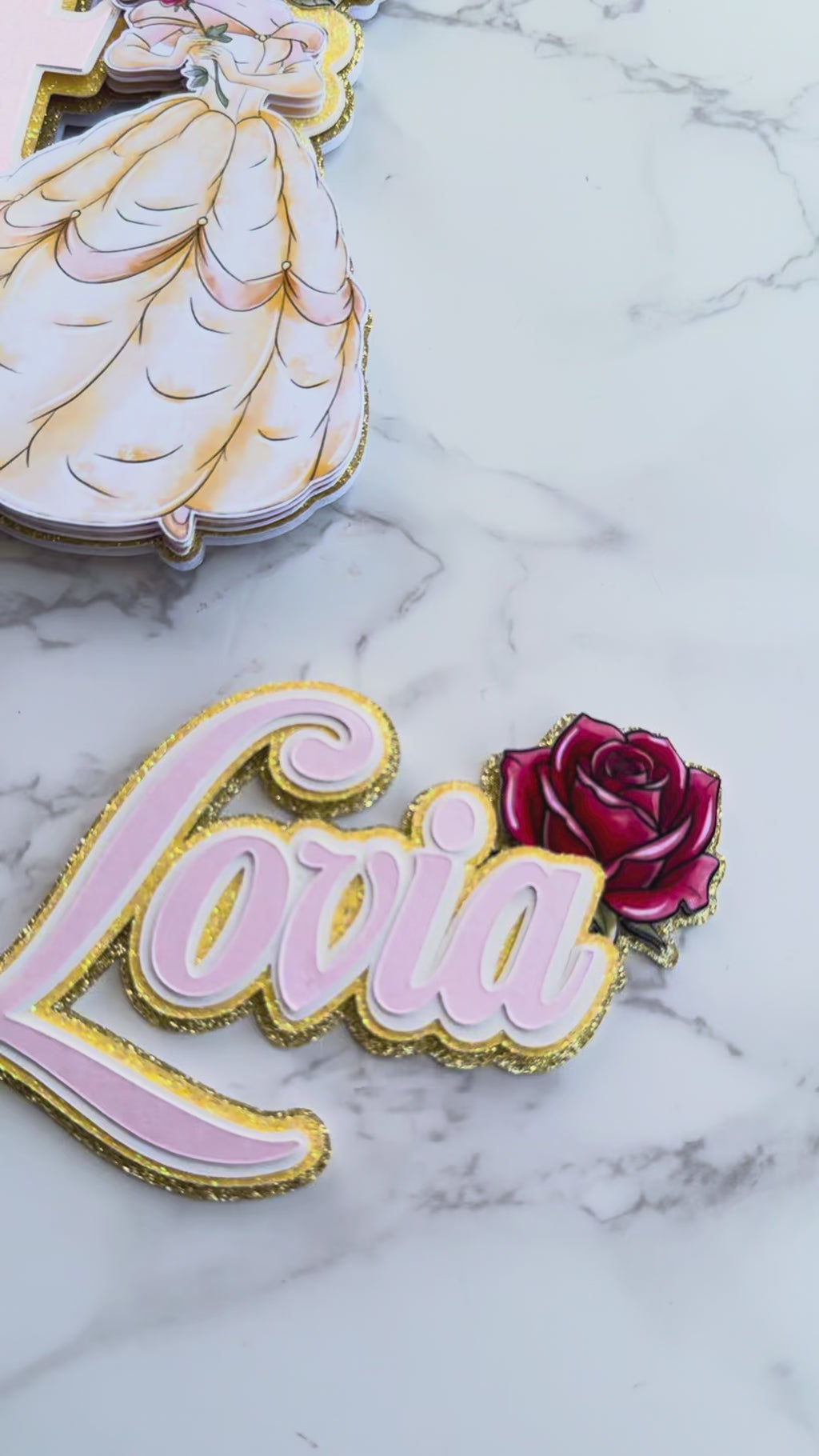 Personalised Princess Belle Beauty and the Beast Cake Topper