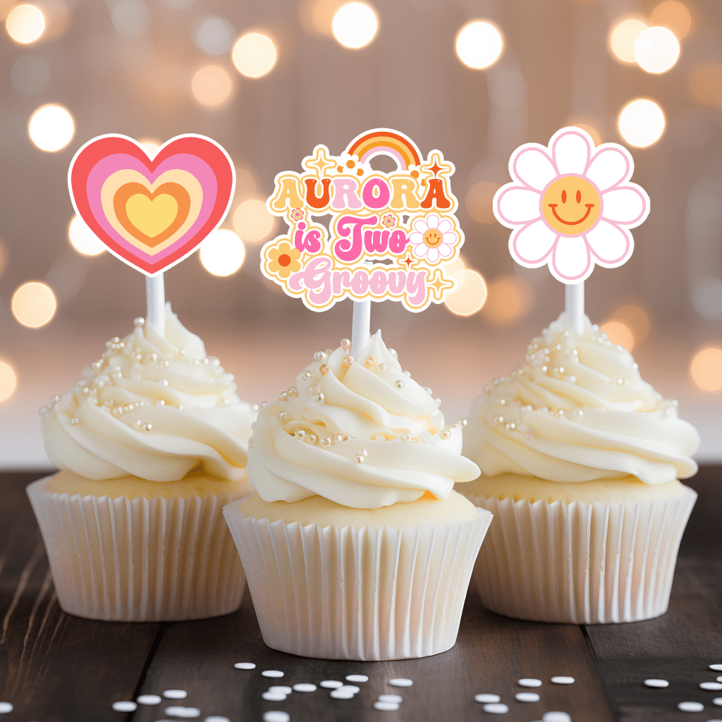 Personalized Two Groovy Birthday Cake Topper: Pink & Orange - Demi's Krafts