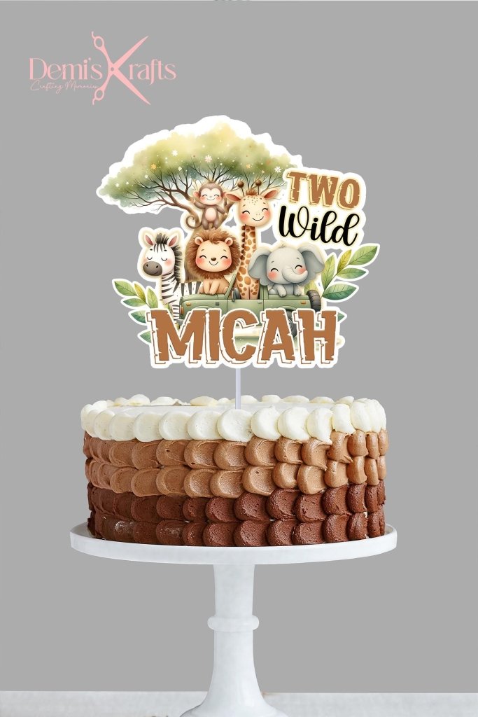 Two wild safari birthday cake topper and cupcake toppers - Demi's Krafts