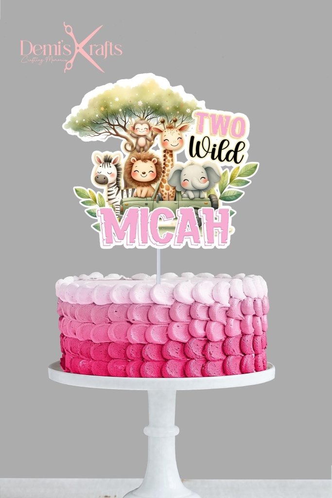 Two wild safari birthday cake topper and cupcake toppers - Demi's Krafts